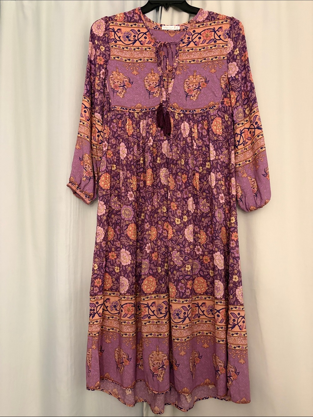 R. Vivimos Women’s Bohemian Floral Maxi Long Sleeve Dress in Purple,‎ small